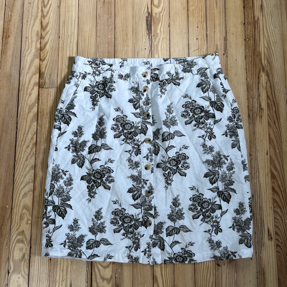 Liz Claiborne Floral Button Front‎ A-Line Skirt White Black Lined Pockets 18W